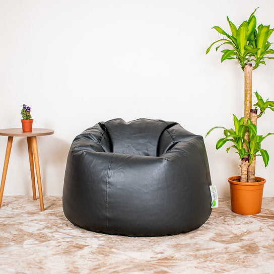 Anderson medium size black leather bean bag 