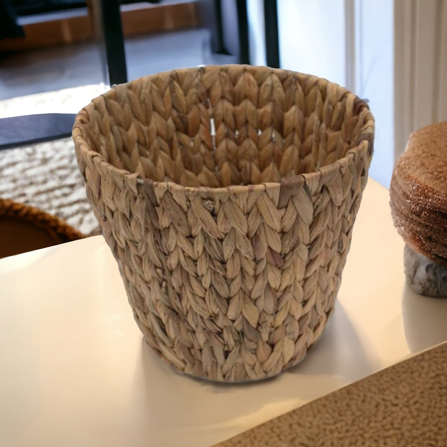 Natural woven waste basket 