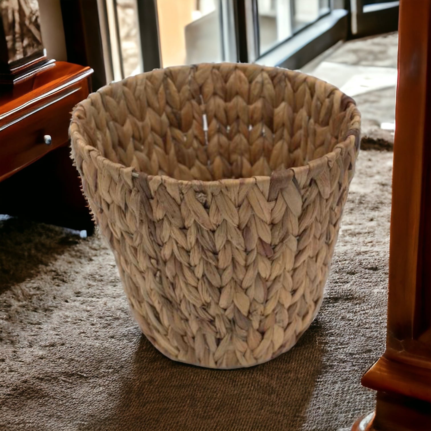 Natural woven waste basket 