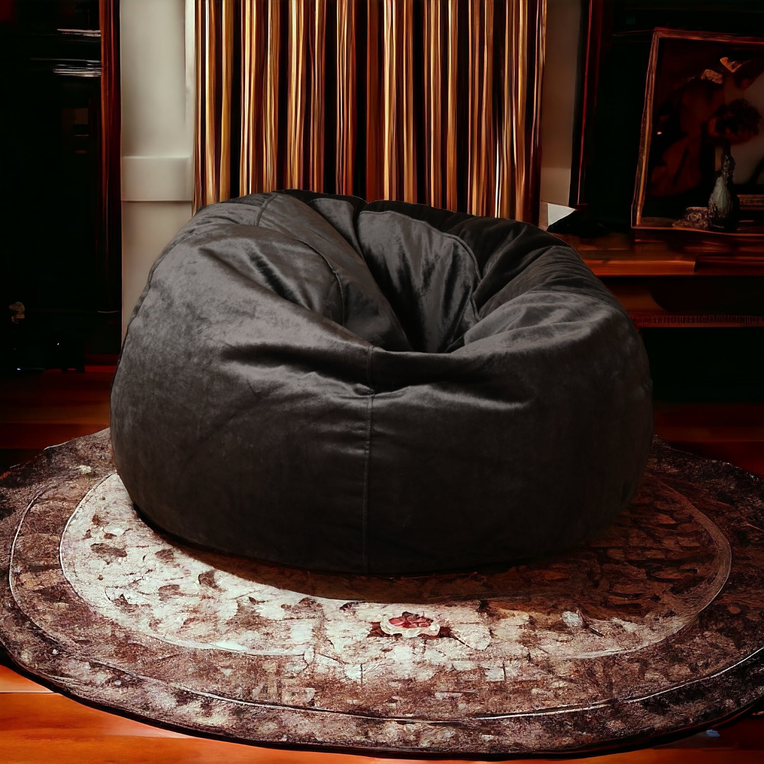 Anderson Large Velvet Bean Bag Black