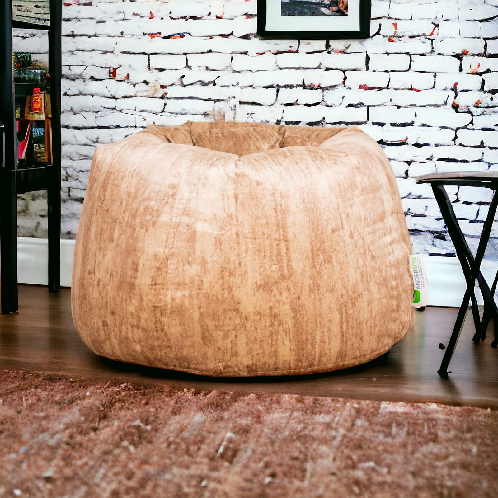 Anderson Medium Velvet Bean Bag Beige