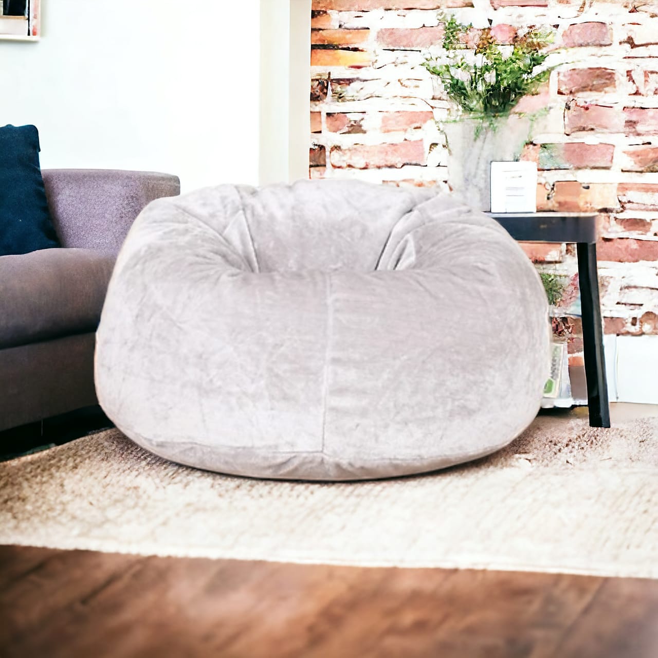 Anderson Fur light grey velvet beanbag 