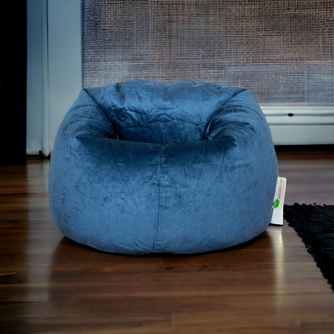 Anderson Medium Velvet Bean Bag Dark Blue