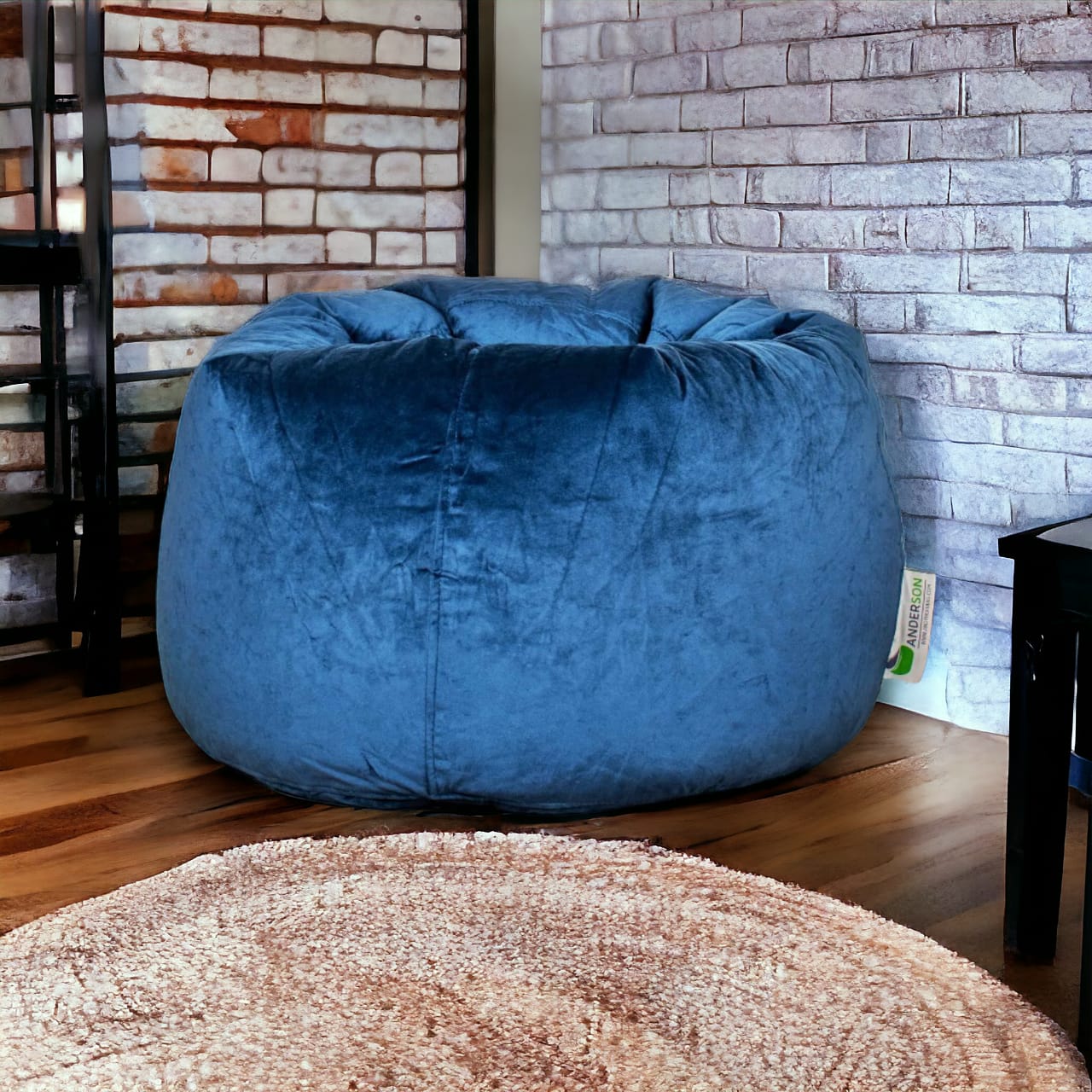 Anderson Medium Velvet Bean Bag Dark Blue