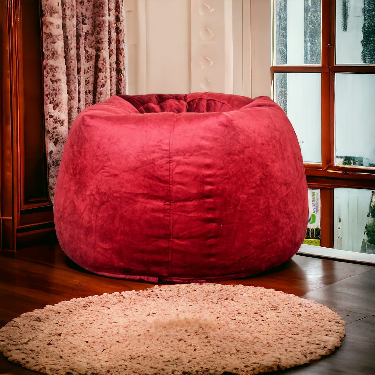 Anderson Medium Velvet Bean Bag Red