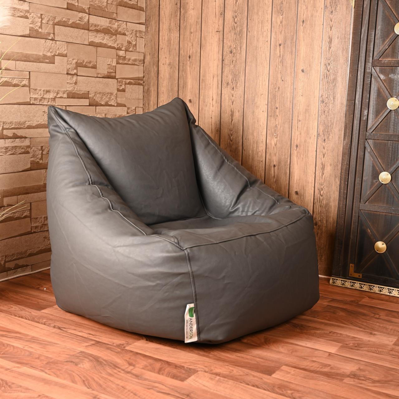 Anderson Grand Gray Leather Bean Bag