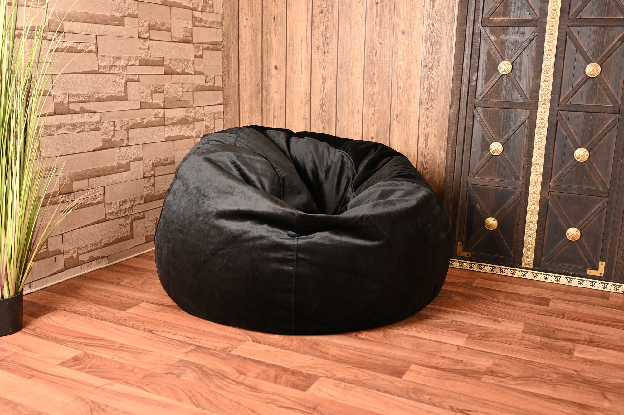 Anderson Large Velvet Bean Bag Black