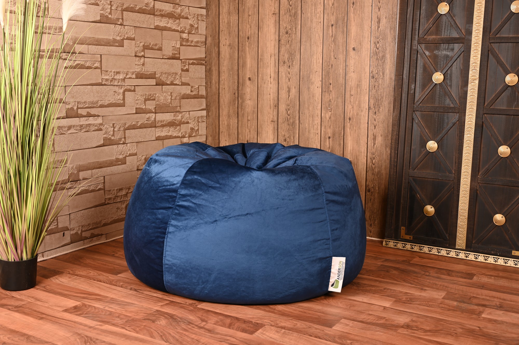 Anderson velvet large beanbag dark blue colour