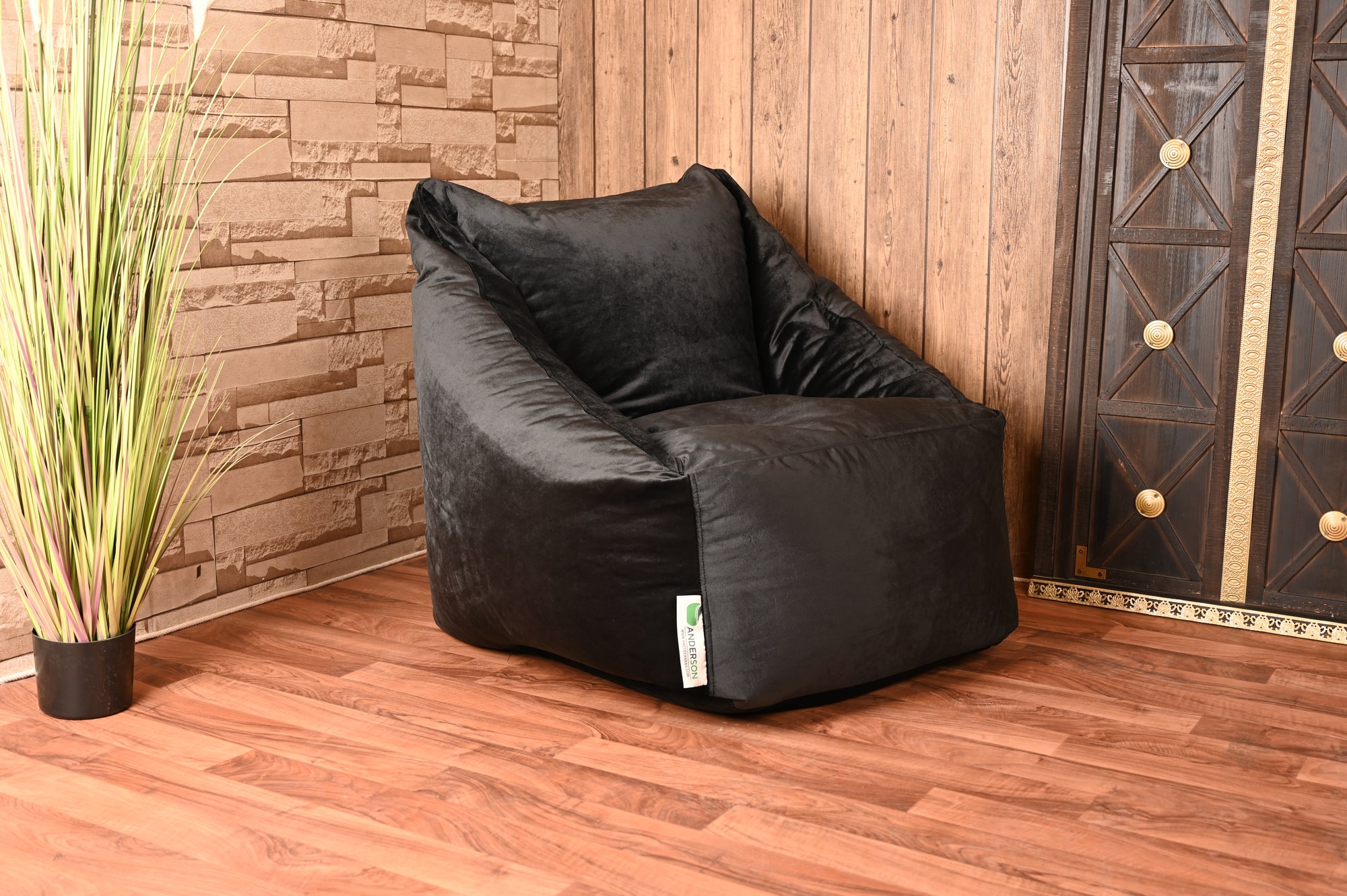 Anderson grand velvet luxury beanbag black 