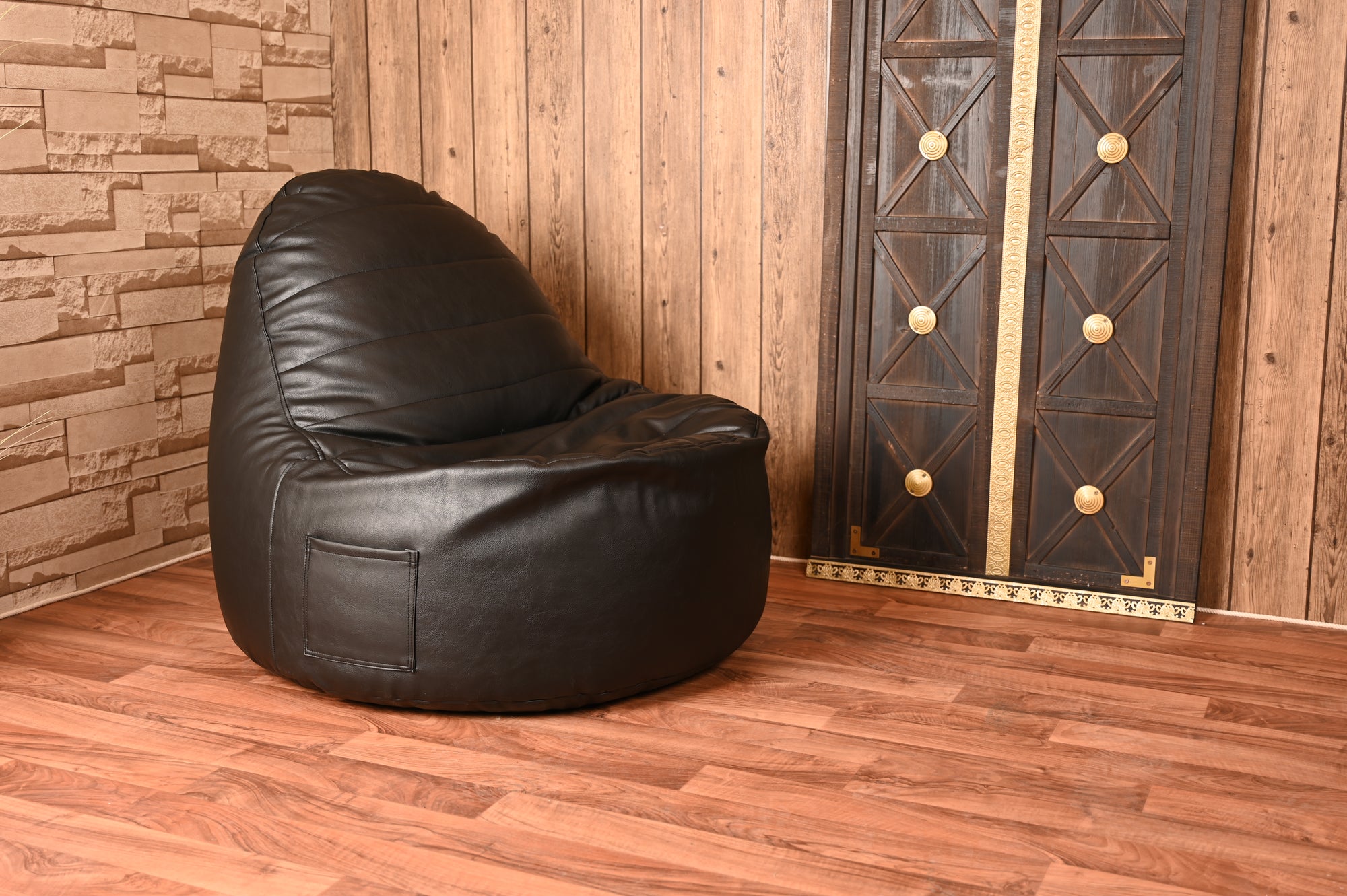 Black leather bean bag - two pieces 